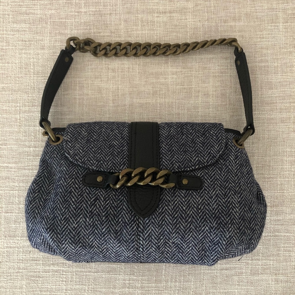 J. Crew Navy Tweed Chunky Chain Handbag